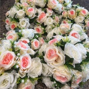 Artificial White and Pink Rose Bouquets